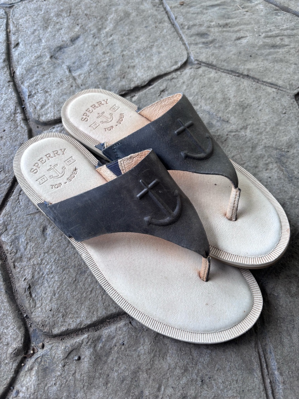 Sperry Leather Thong Sandals with Cream Footbed